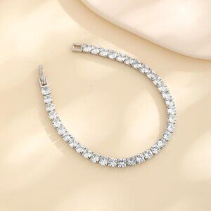 4mm Cubic Zirconia Tennis Bracelet 925 Sterling Silver 14K White Gold 6.3" NWT